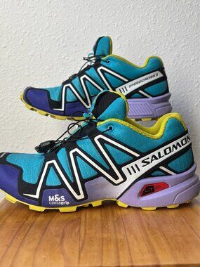 SALOMON speedcross 3 trail running shoes women size 8 blue yellow 477231